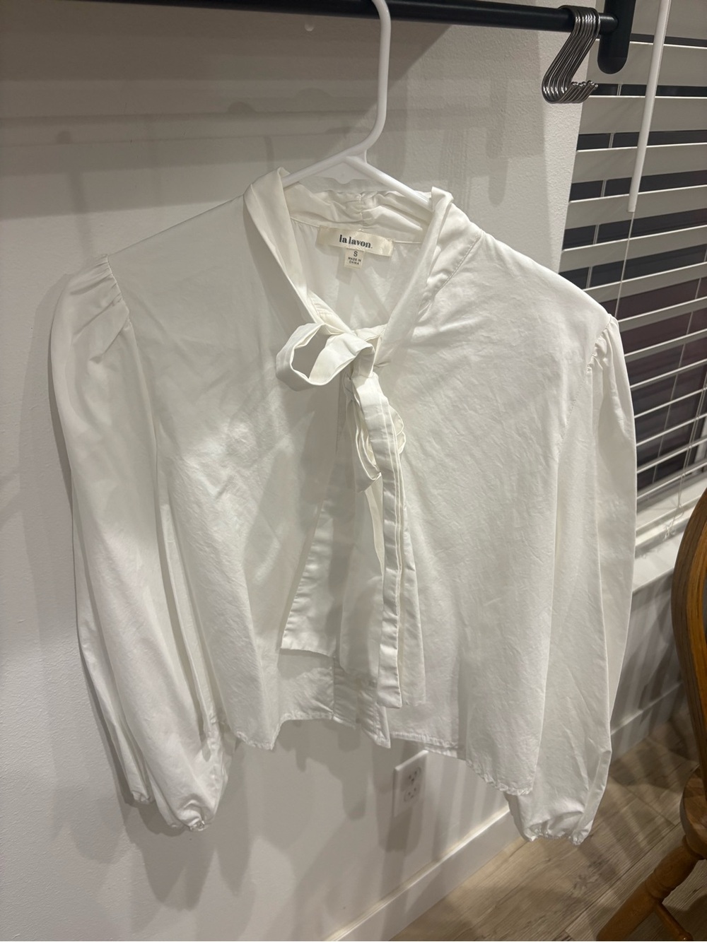White Tie-Neck Blouse